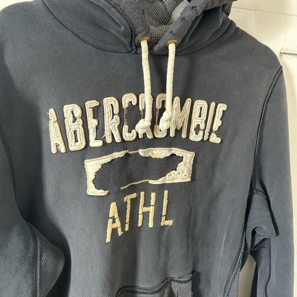 Abercrombie & Fitch Men's Navy Blue Hoodie Washed Distressed Vintage Y2K Large - Picture 2 of 13